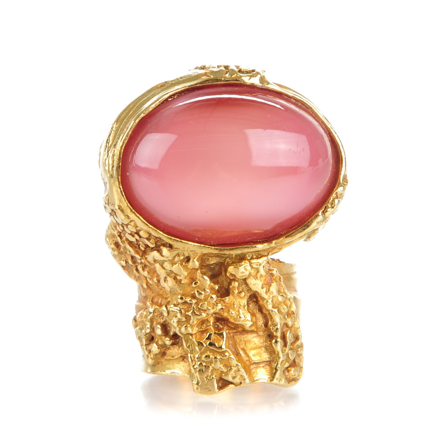 Saint Laurent Glass Cabochon Arty Ovale Ring 5 Gold Pink 1 of 4