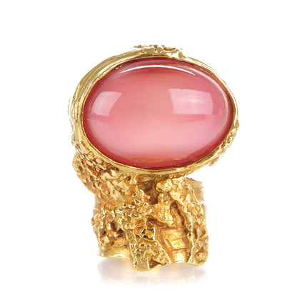 Saint Laurent Glass Cabochon Arty Ovale Ring 5 Gold Pink 1 of 4
