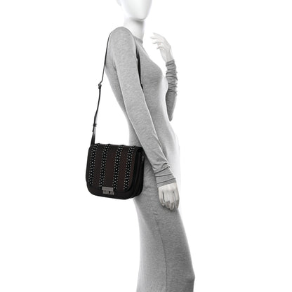 Saint Laurent Smooth Calfskin Suede Betty Stud Stripe Flap Messenger Black 2 of 14