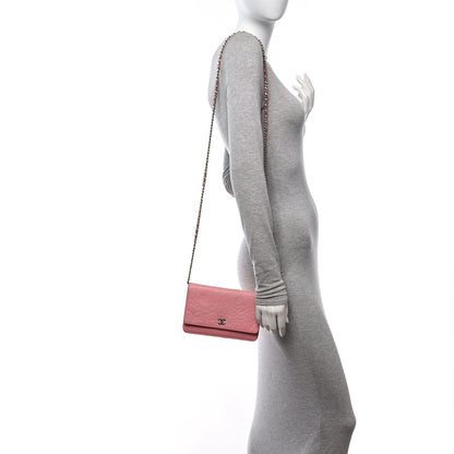 Chanel Lambskin Camellia Embossed Wallet on Chain WOC Pink 2 of 19