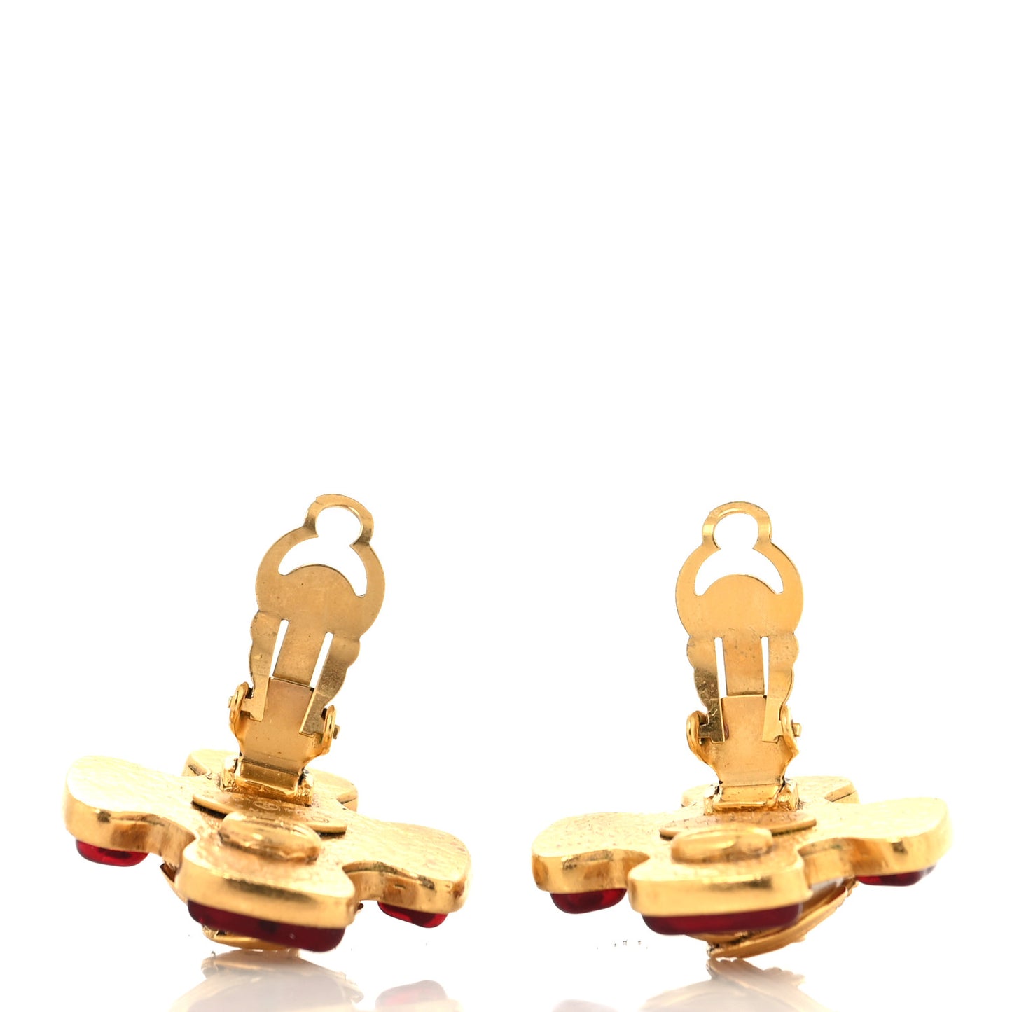Metal Gripoix Clip On Earrings Gold Red