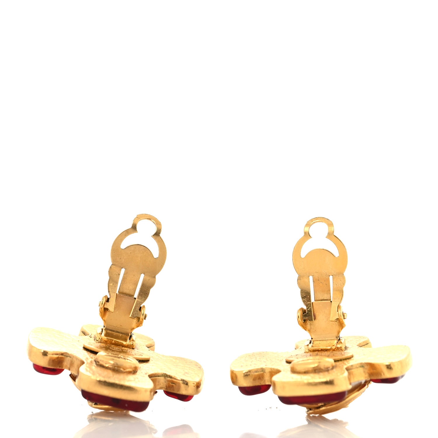 Chanel Metal Gripoix Clip On Earrings Gold Red 4 of 10