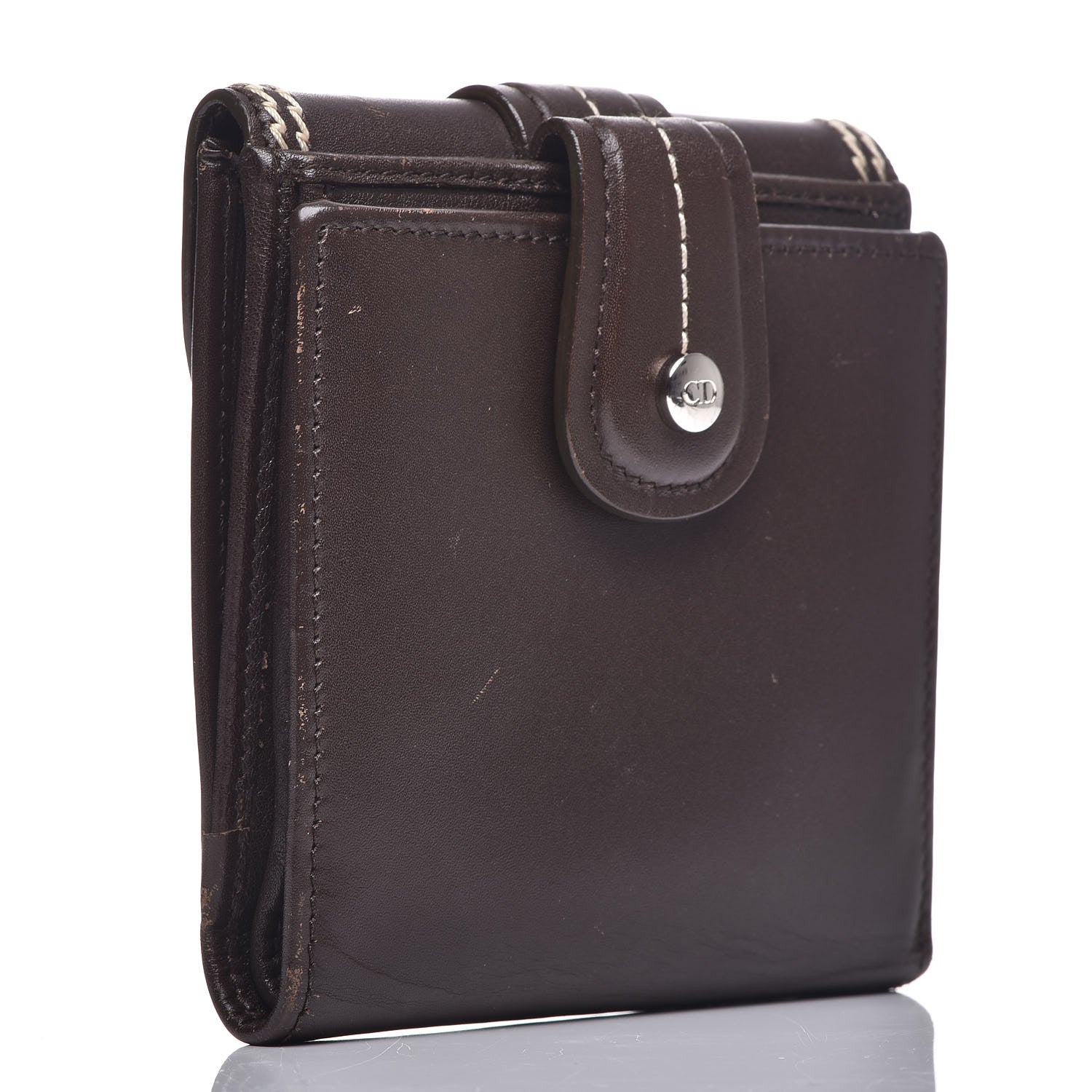 Christian Dior Calfskin Detective Compact Wallet Marron Fonce 3 of 17