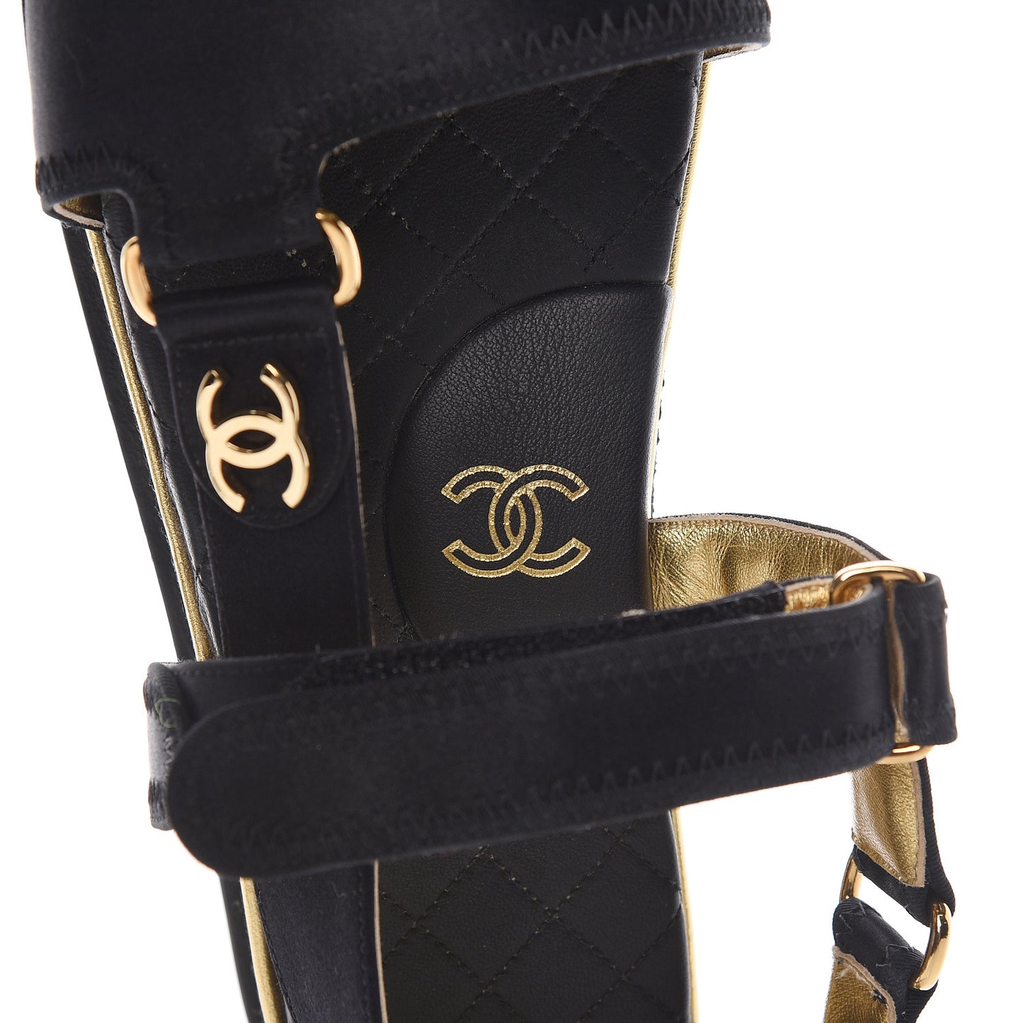 Satin CC Flat Sandals 41 Black Gold