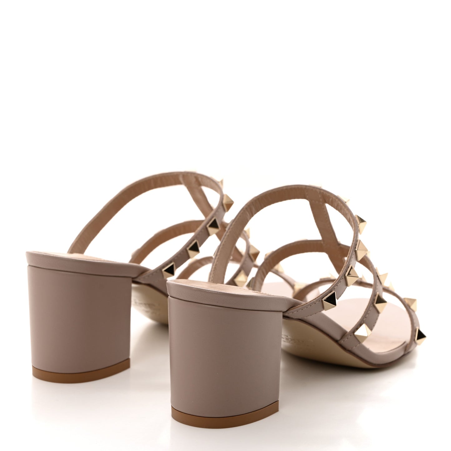 Calfskin Rockstud 60mm Caged Slide Sandals 35.5 Poudre