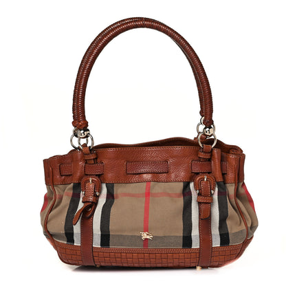 Burberry Canvas House Check Woven Tote Dark Tan 1 of 10