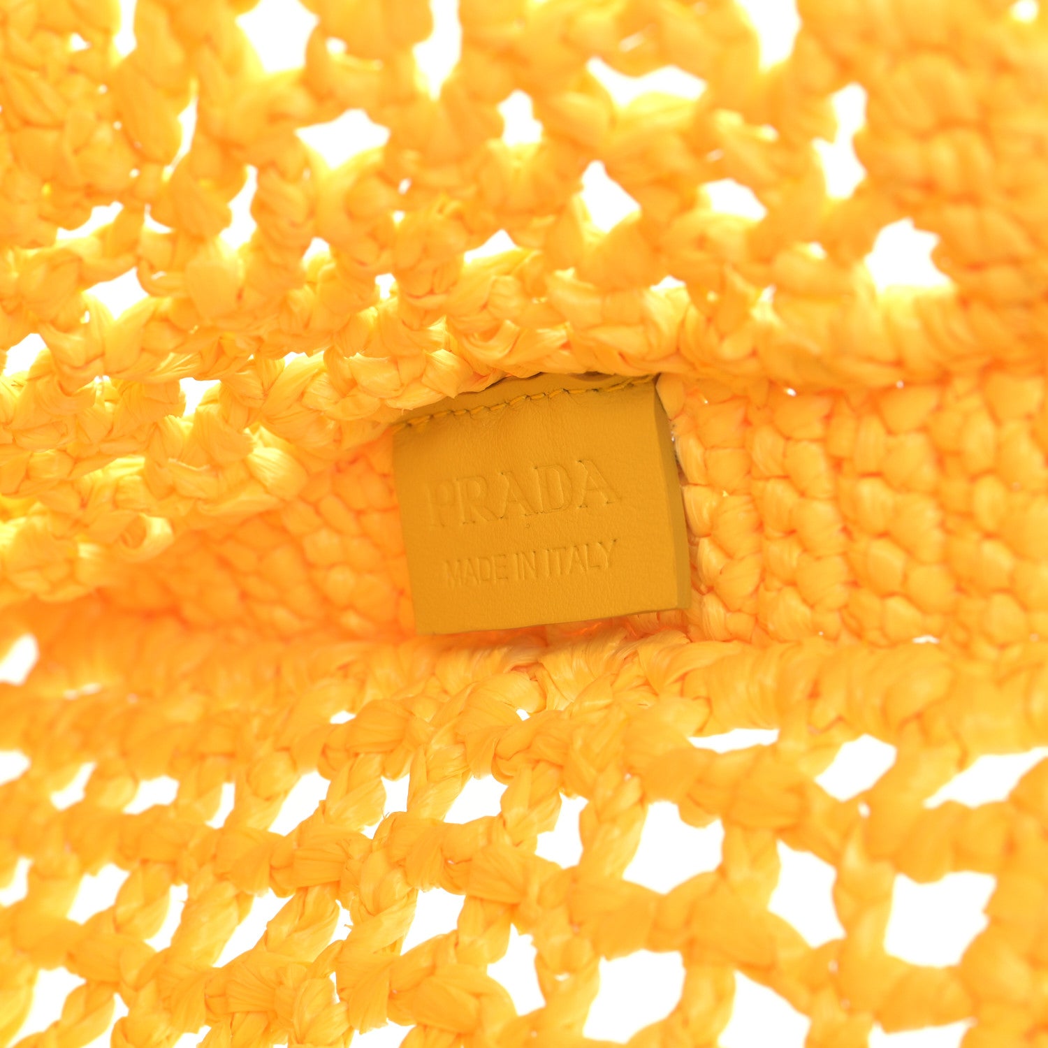 Prada Yarn Raffia Effect Crochet Logo Embroidered Tote Bag Giallo 6 of 8
