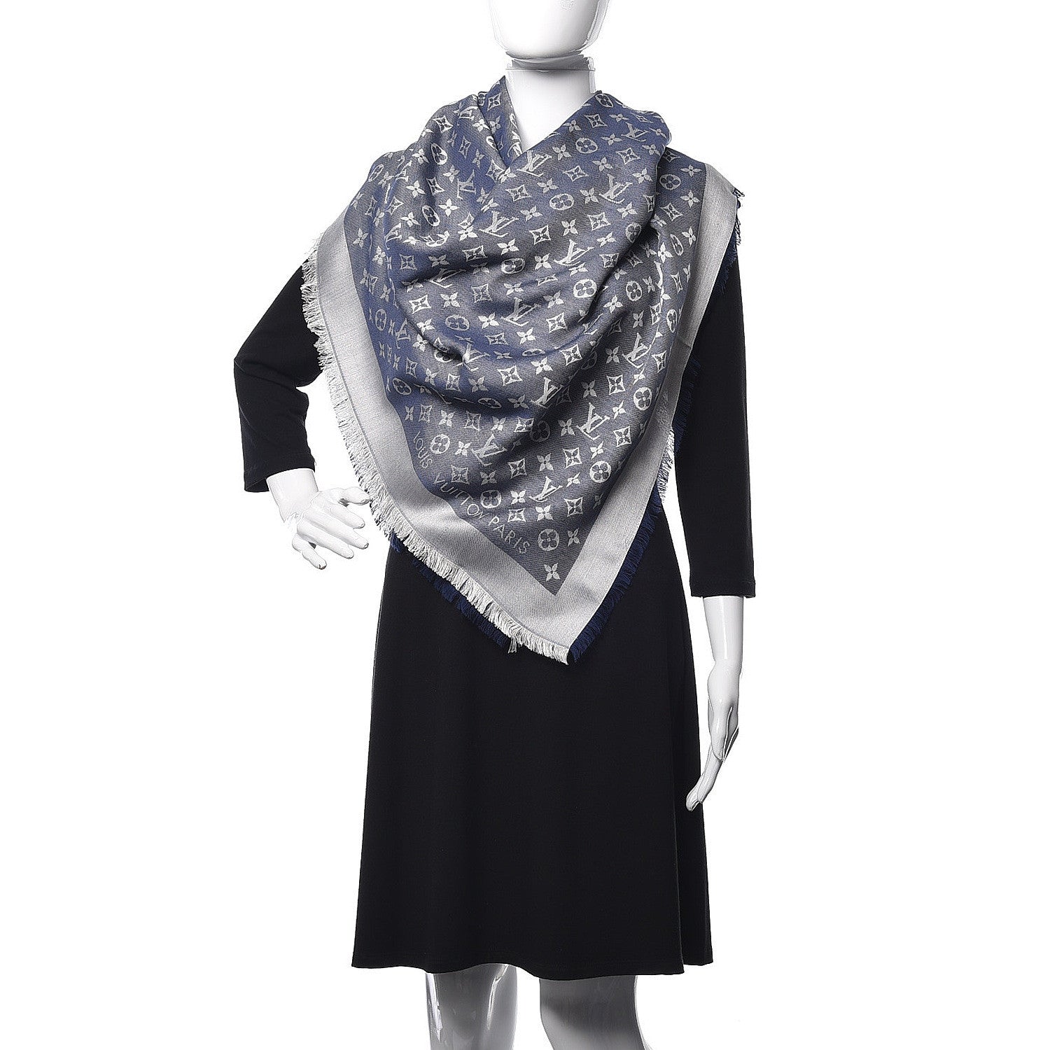 Louis Vuitton Silk Wool Monogram Denim Shawl Blue 2 of 4