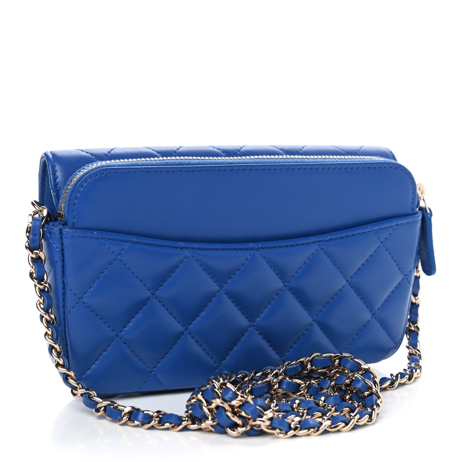 Chanel Lambskin Quilted Flap Phone Holder With Chain Blue 2 of 4