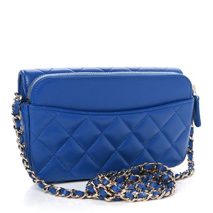 Chanel Lambskin Quilted Flap Phone Holder With Chain Blue 2 of 4