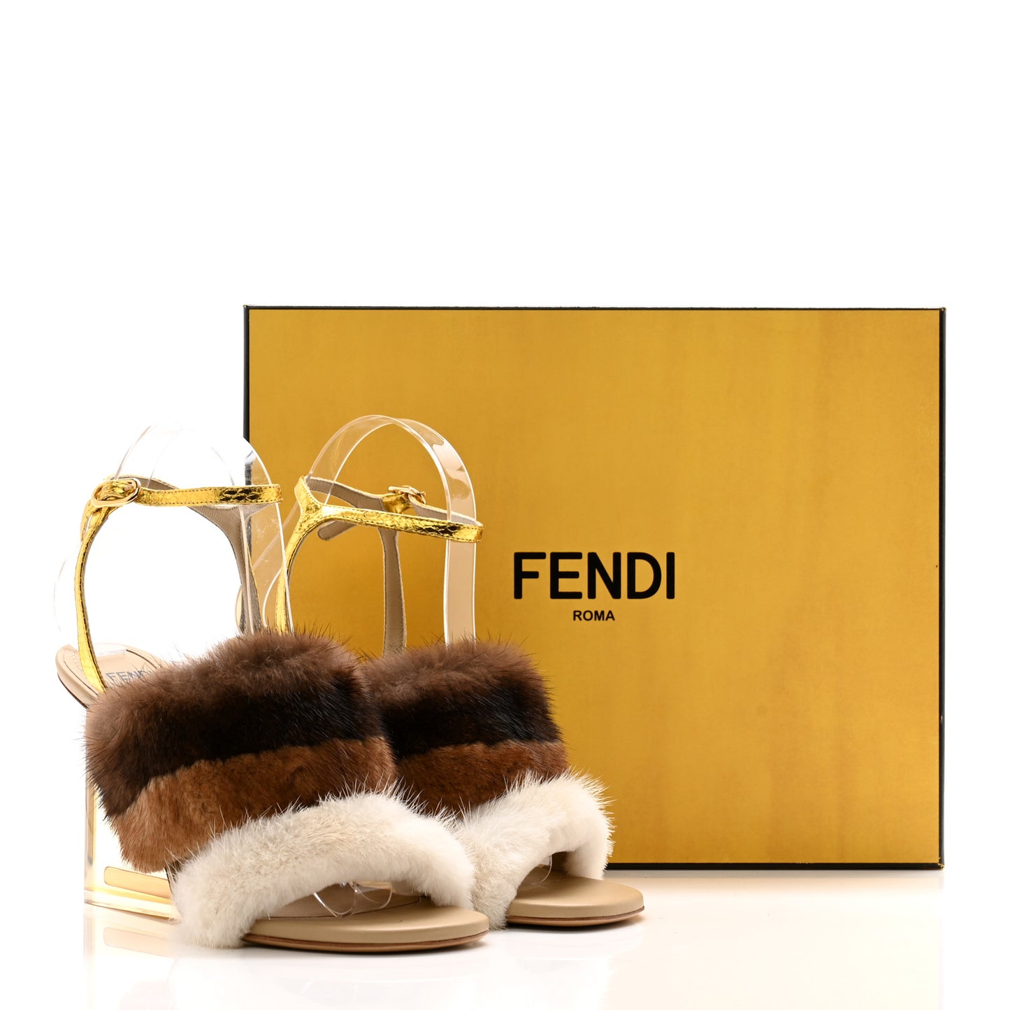 Mink Ayers Lucite Fendi First 95mm Sandals 37 Natural Brown