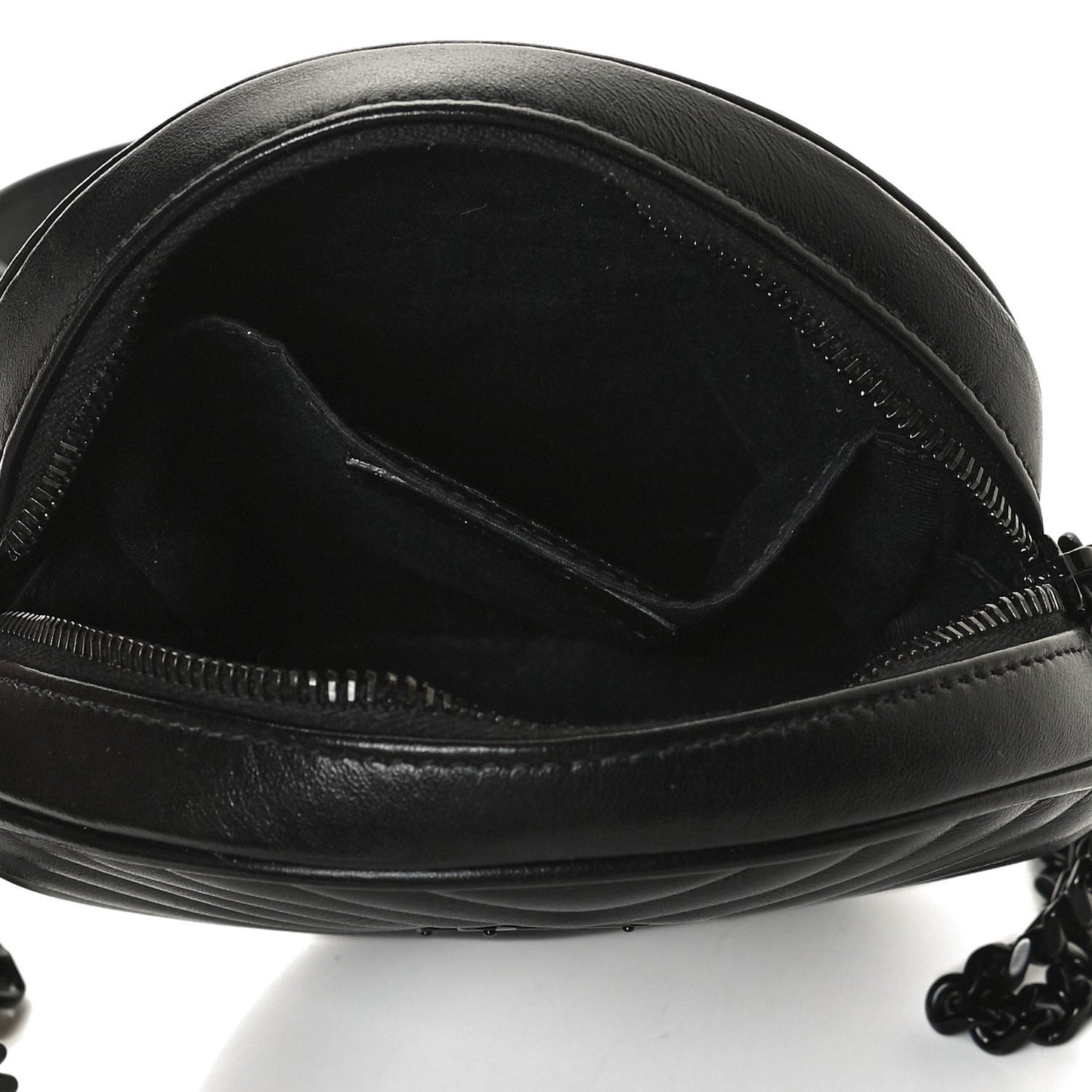 Calfskin Matelasse Chevron Round Vinyle Camera Bag Black