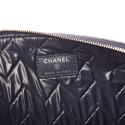 Chanel Distressed Patent Chevron Quilted Medium CC Crossing Cosmetic Case Blue 6 of 10