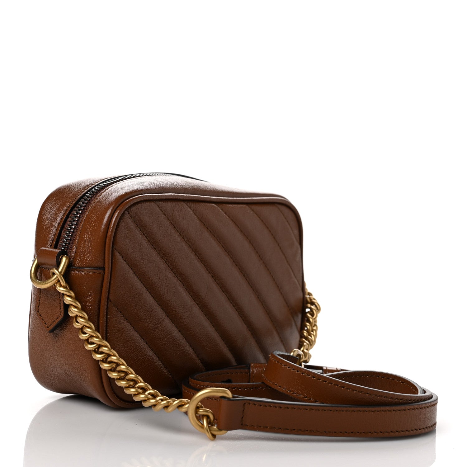Gucci Glazed Calfskin Matelasse Diagonal Mini GG Marmont Chain Shoulder Bag Cuir 3 of 10