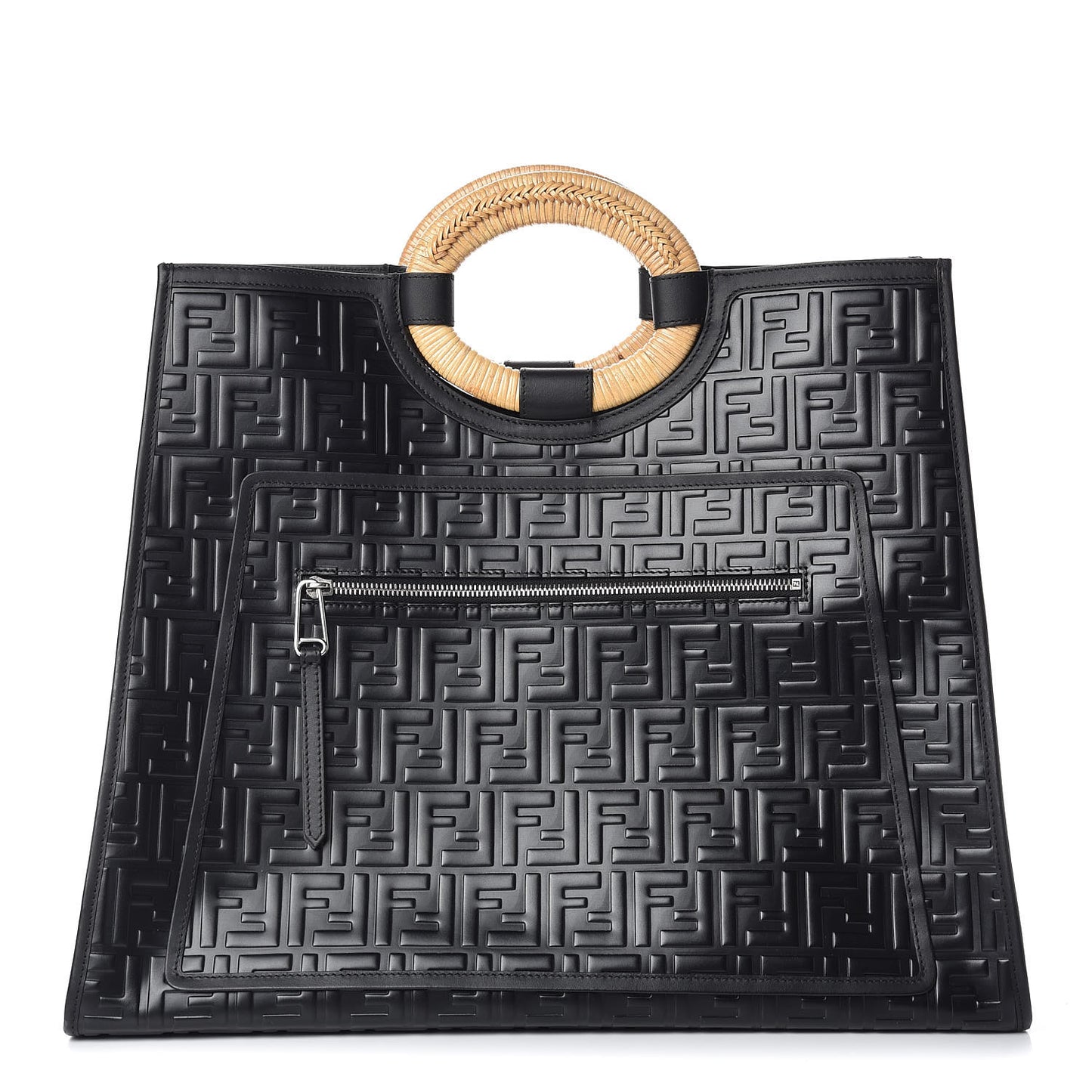 Vitello Century Wicker FF 1974 Embossed Large Runaway Shopper Tote Black