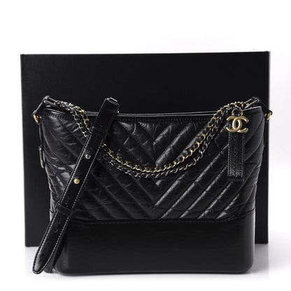Chanel Aged Calfskin Chevron Quilted Medium Gabrielle Hobo Black 12 of 12