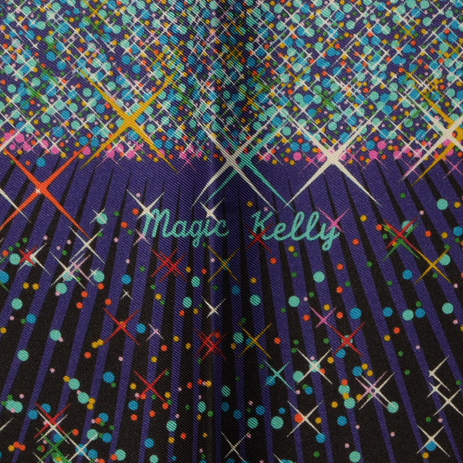 Hermes Silk Twill Magic Kelly Pocket Square Scarf Noir Violet Turquoise 3 of 7
