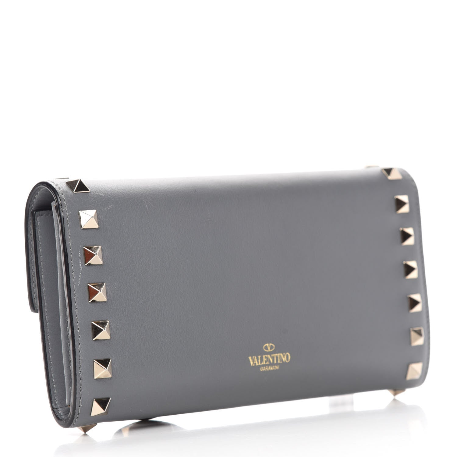Valentino Garavani Vitello Rockstud Wristlet Travel Wallet Grey 3 of 8