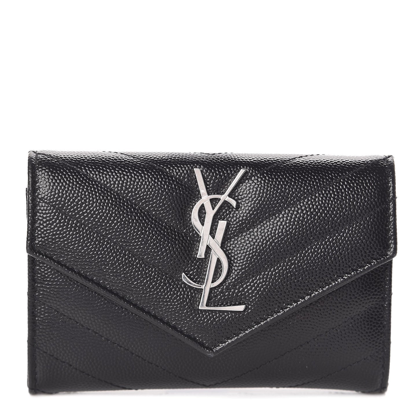 Grain De Poudre Matelasse Chevron Small Monogram Envelope Wallet Black