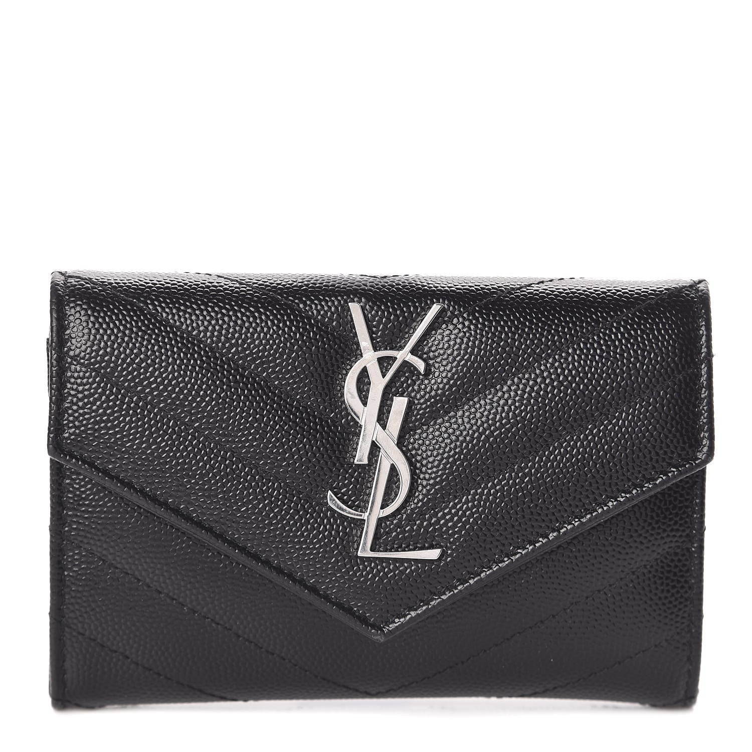 Saint Laurent Grain De Poudre Matelasse Chevron Small Monogram Envelope Wallet Black 1 of 6