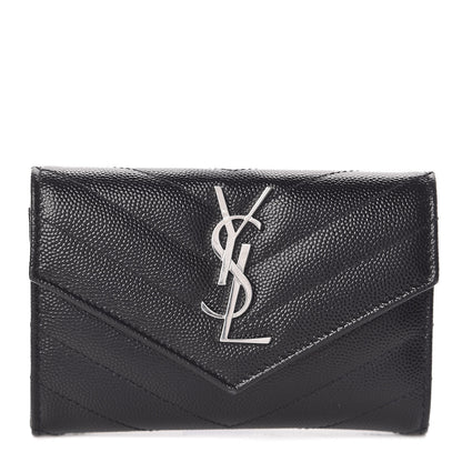 Saint Laurent Grain De Poudre Matelasse Chevron Small Monogram Envelope Wallet Black 1 of 6