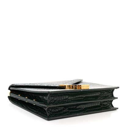 Saint Laurent Calfskin Crocodile Embossed Monogram Cassandra Clasp Bag Dark Mint 4 of 12