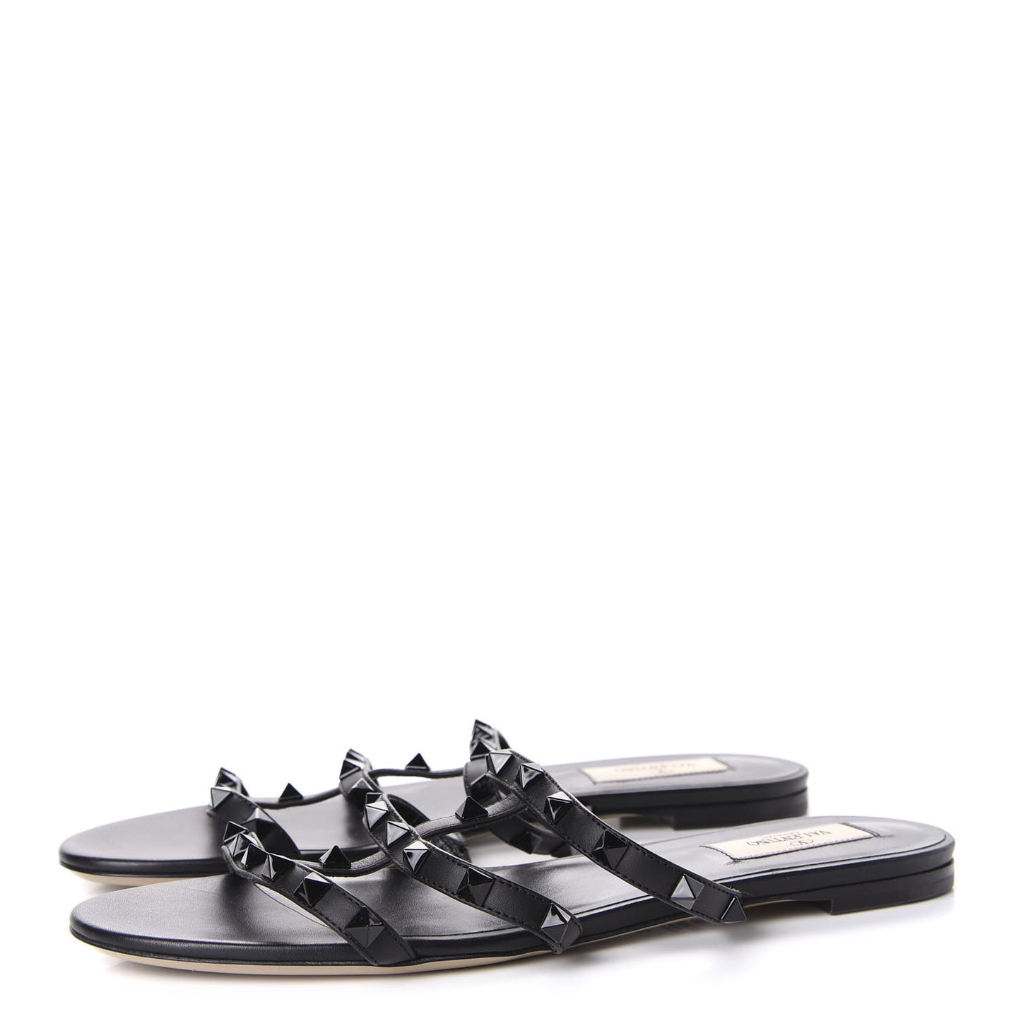 Nappa Rockstud Caged Flat Slide Sandals 39.5 Black