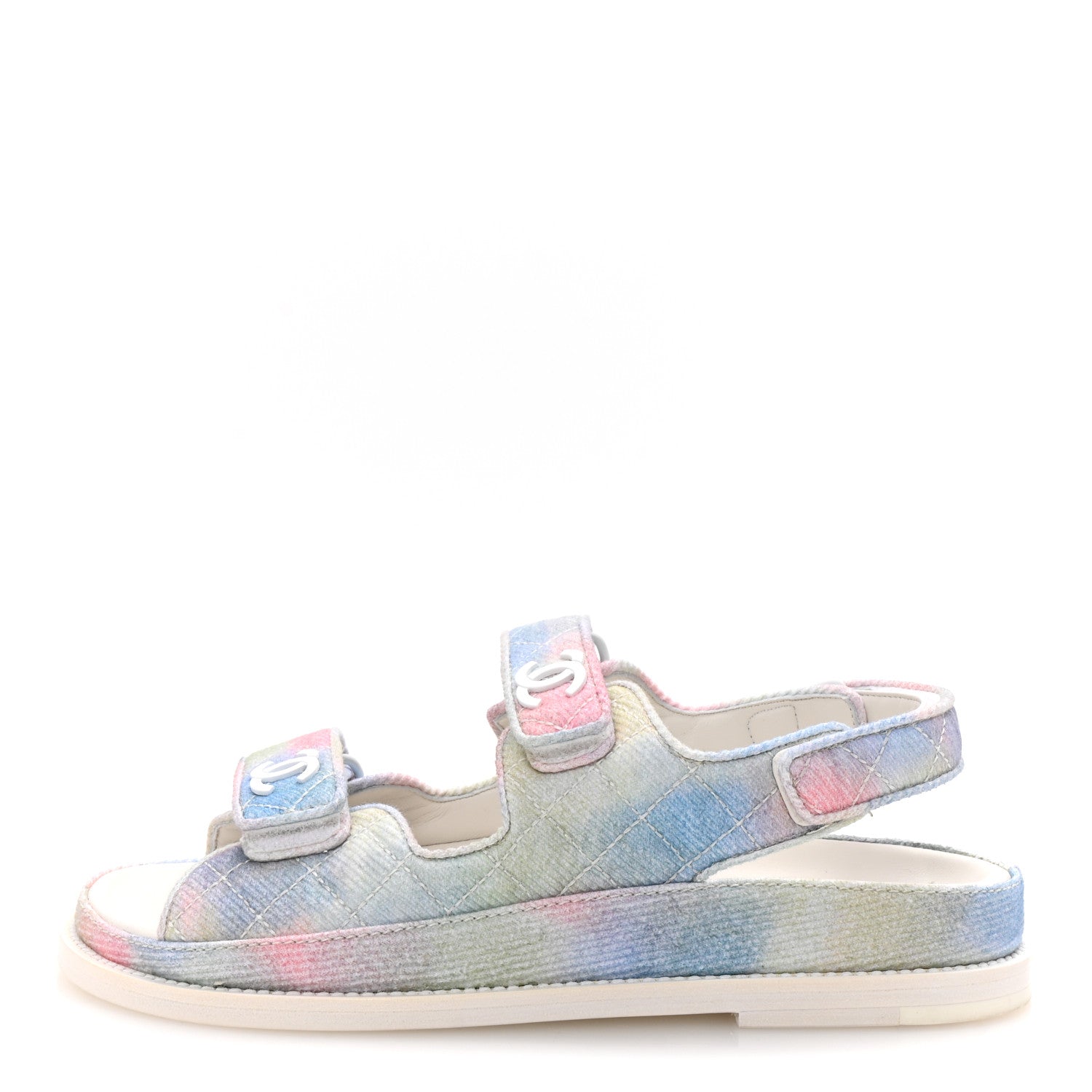 Chanel Printed Fabric Quilted Dad Sandals 38 Green Pink Blue 1 of 10