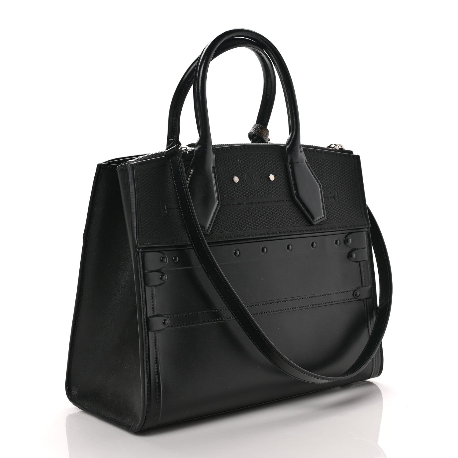 Louis Vuitton Calfskin Embossed Steamer MM Black 4 of 9