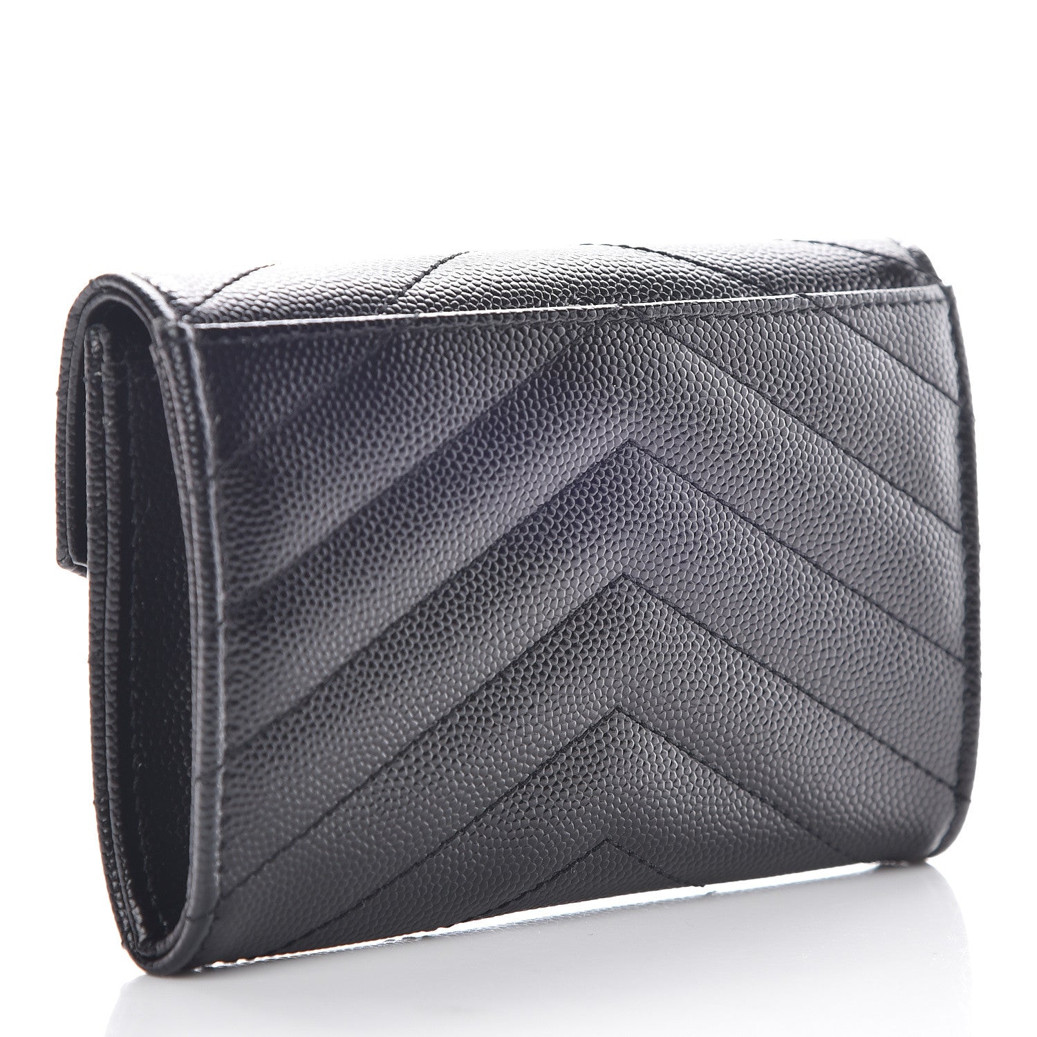Saint Laurent Grain De Poudre Matelasse Chevron Small Monogram Envelope Wallet Black 3 of 7