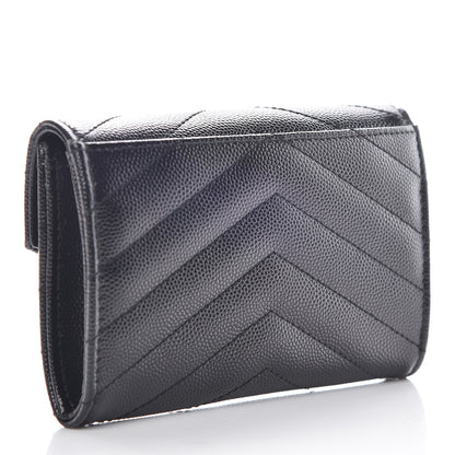Saint Laurent Grain De Poudre Matelasse Chevron Small Monogram Envelope Wallet Black 3 of 7