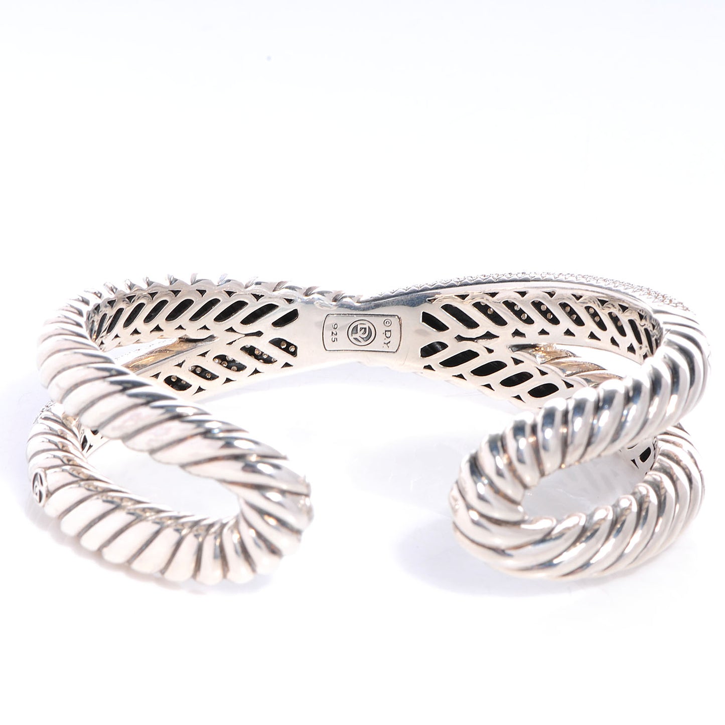 Sterling Silver Pave Diamonds Crossover Cuff