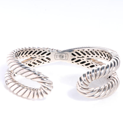 David Yurman Sterling Silver Pave Diamonds Crossover Cuff 4 of 6