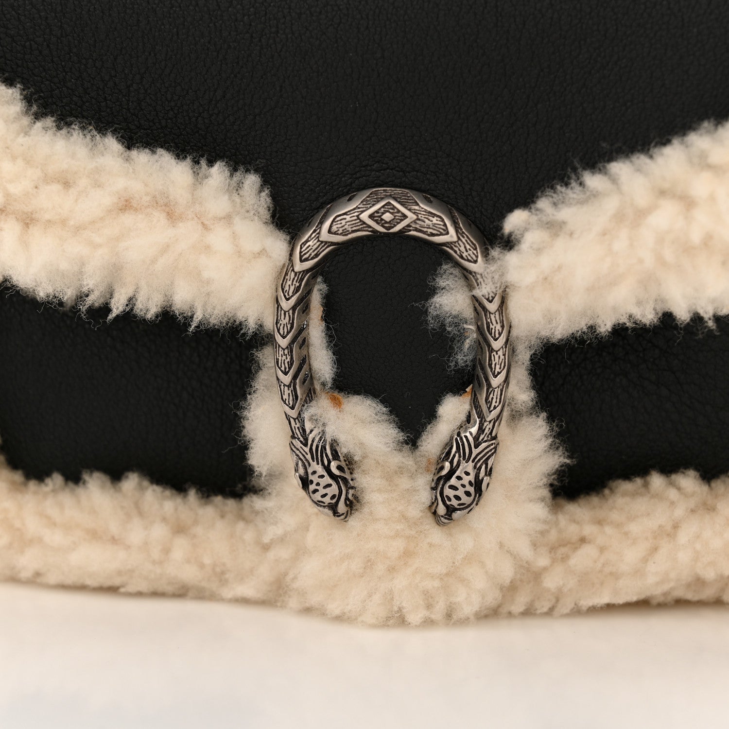 Gucci Sakai Be Green Calfskin Shearling Mini Dionysus Top Handle Bag Black 9 of 11