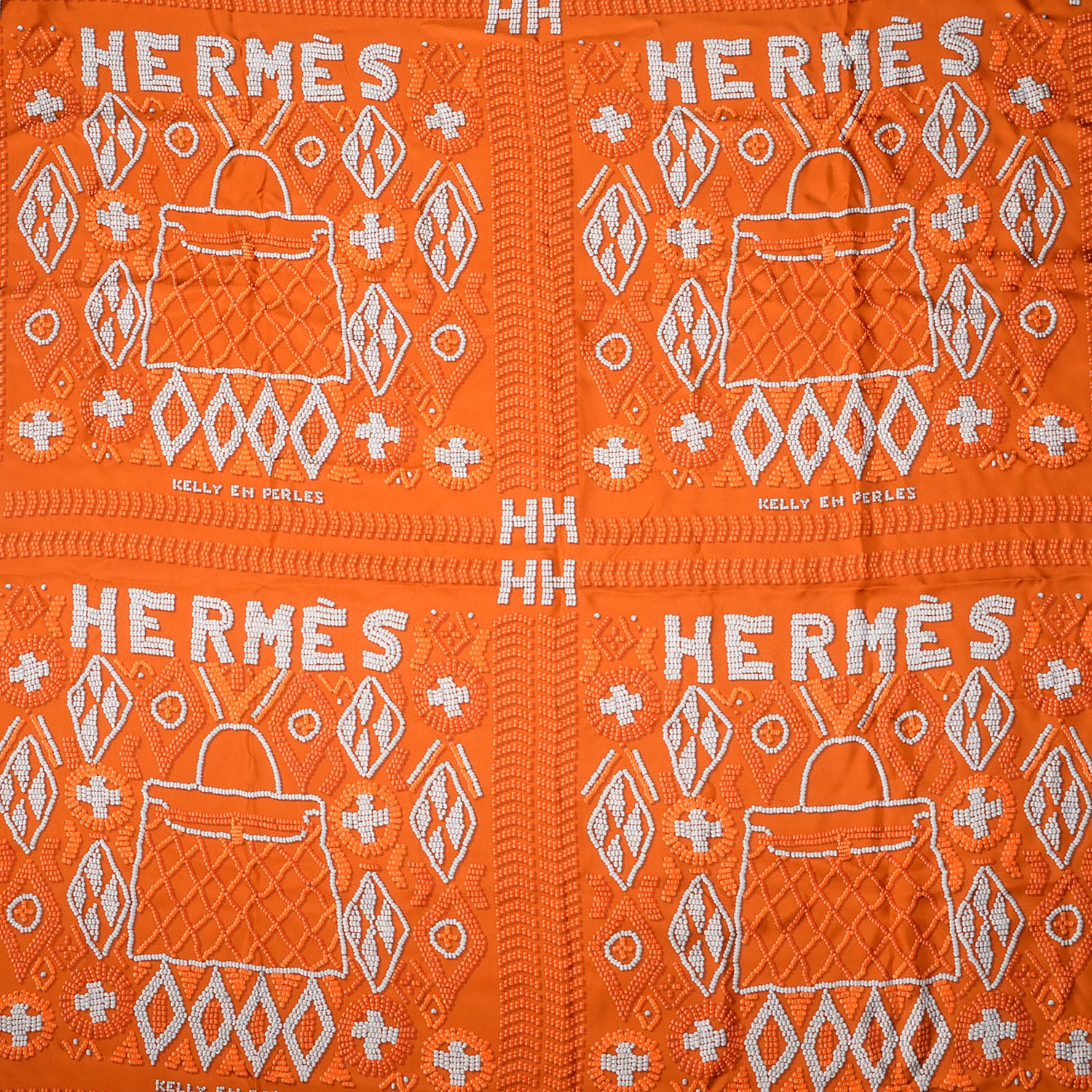 Hermes Silk Giant Twill Lave Kelly En Perles Scarf 140 Orange 1 of 4
