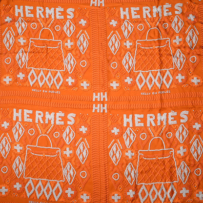 Hermes Silk Giant Twill Lave Kelly En Perles Scarf 140 Orange 1 of 4