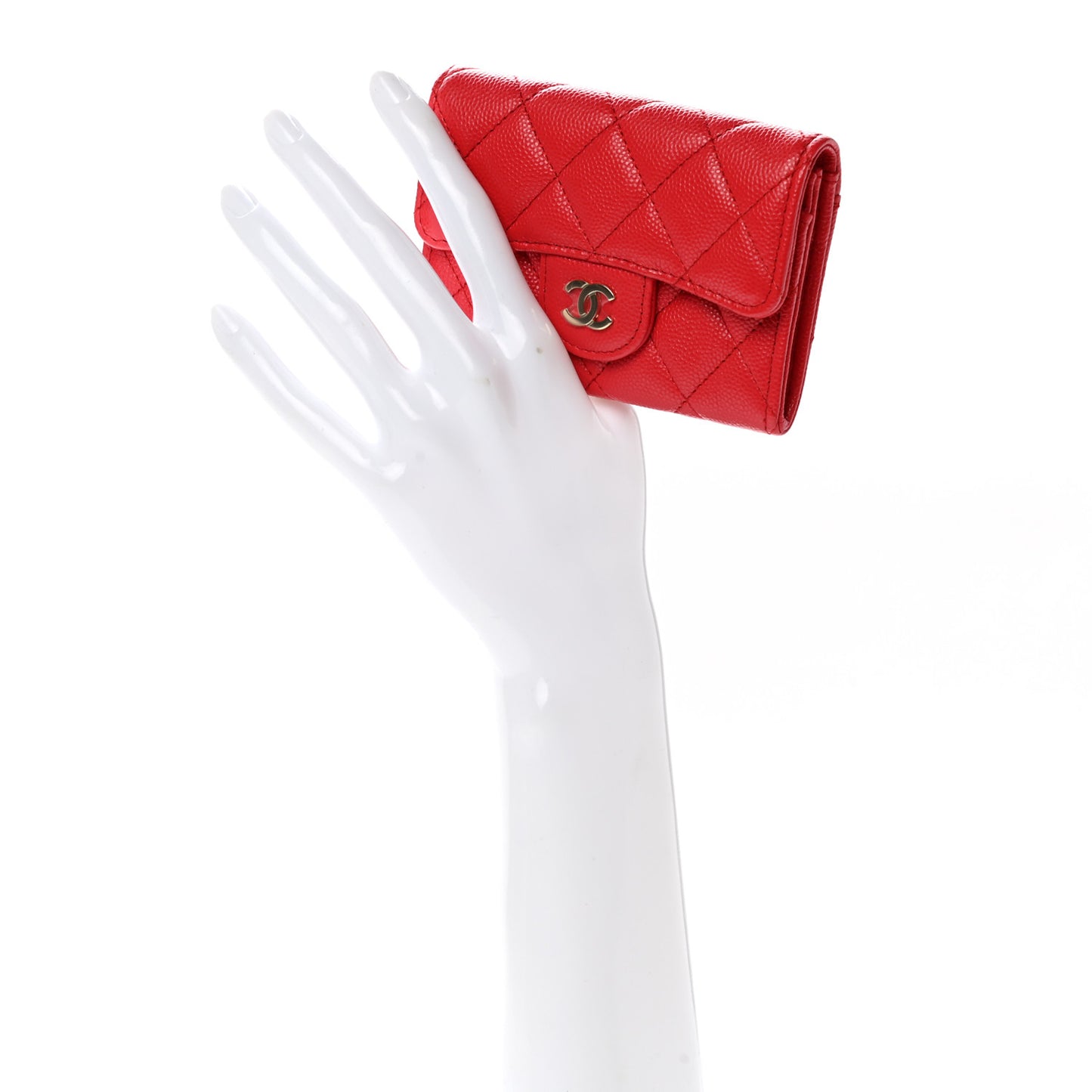 Caviar Quilted Flap Card Holder Wallet Red