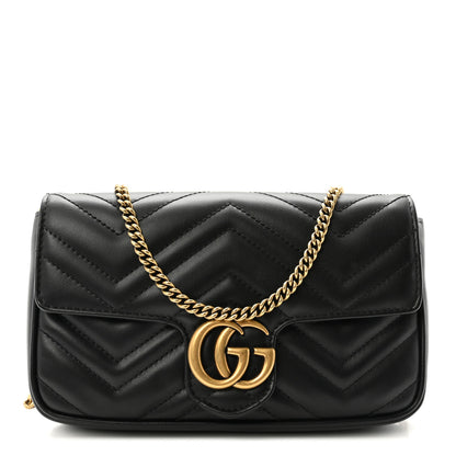 Gucci Calfskin Matelasse Mini GG Marmont Shoulder Bag With Case Black White 1 of 10
