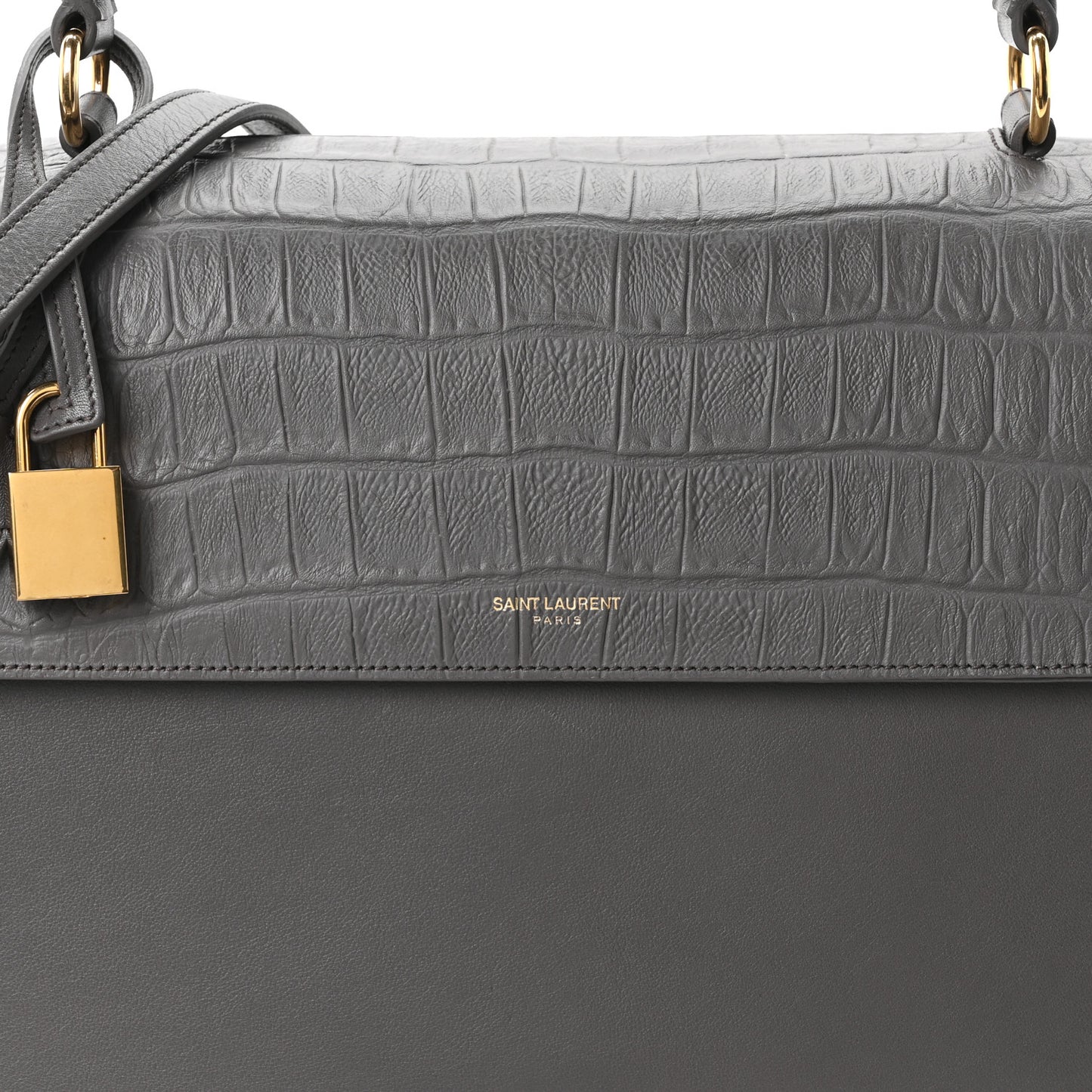 Calfskin Crocodile Embossed Medium Moujik Top Handle Bag Fog