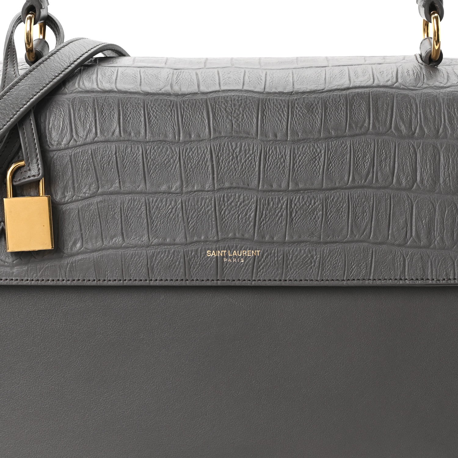 Saint Laurent Calfskin Crocodile Embossed Medium Moujik Top Handle Bag Fog 8 of 10