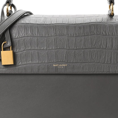 Saint Laurent Calfskin Crocodile Embossed Medium Moujik Top Handle Bag Fog 8 of 10