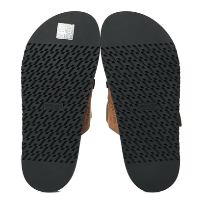 Hermes Suede Goatskin Tufted Leopard Womens Chypre Sandals 38.5 Brun Fume Black 5 of 9
