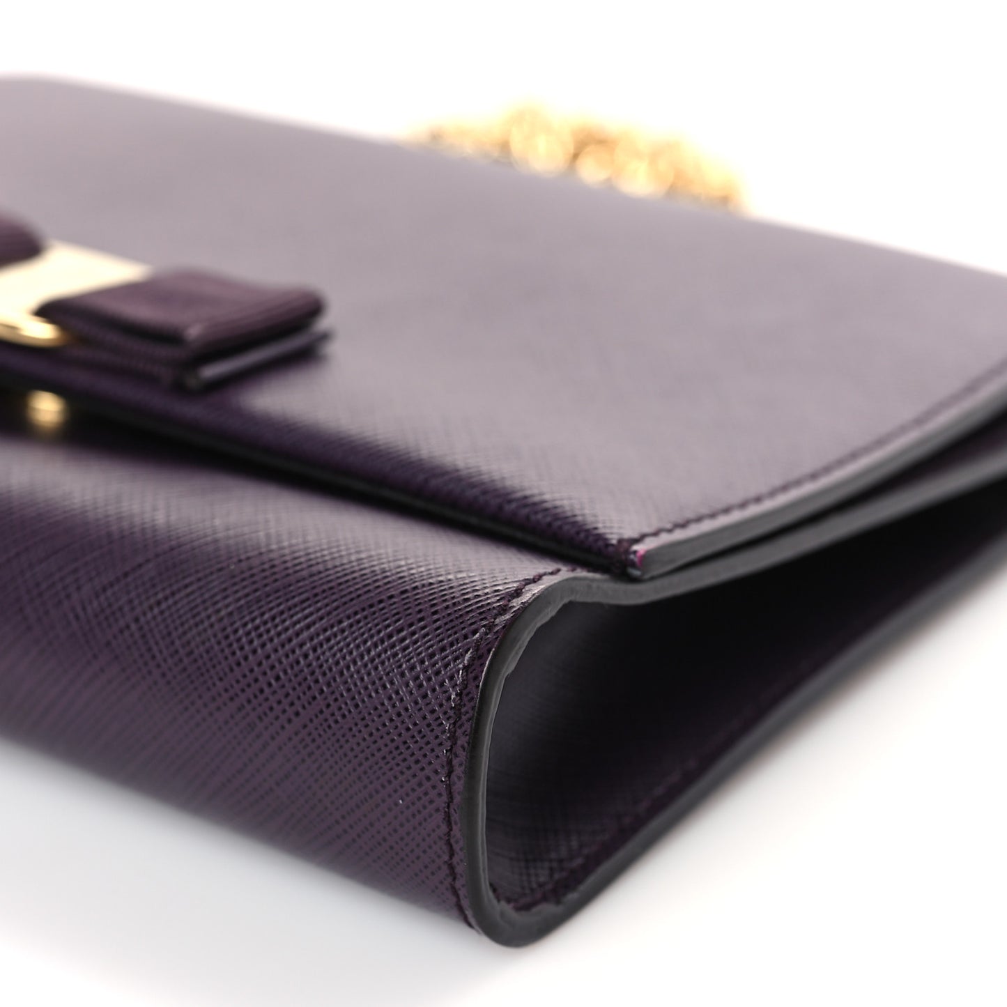Printed Calfskin Vara Bow Chain Flap Crossbody Purple
