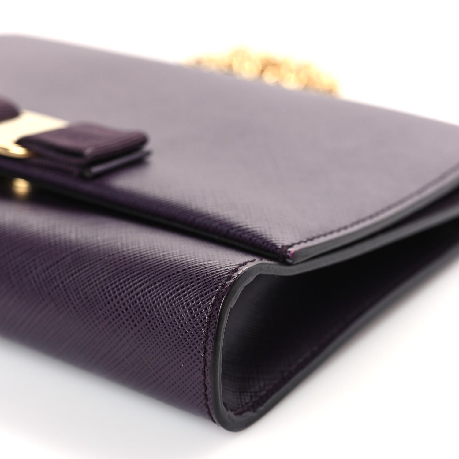 Salvatore Ferragamo Printed Calfskin Vara Bow Chain Flap Crossbody Purple 8 of 9