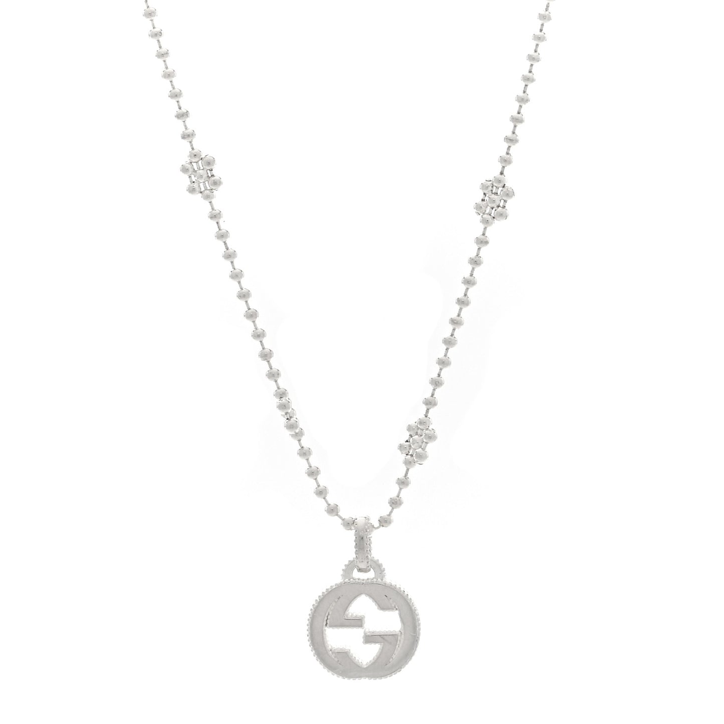 Sterling Silver Interlocking GG Pendant Beaded Necklace