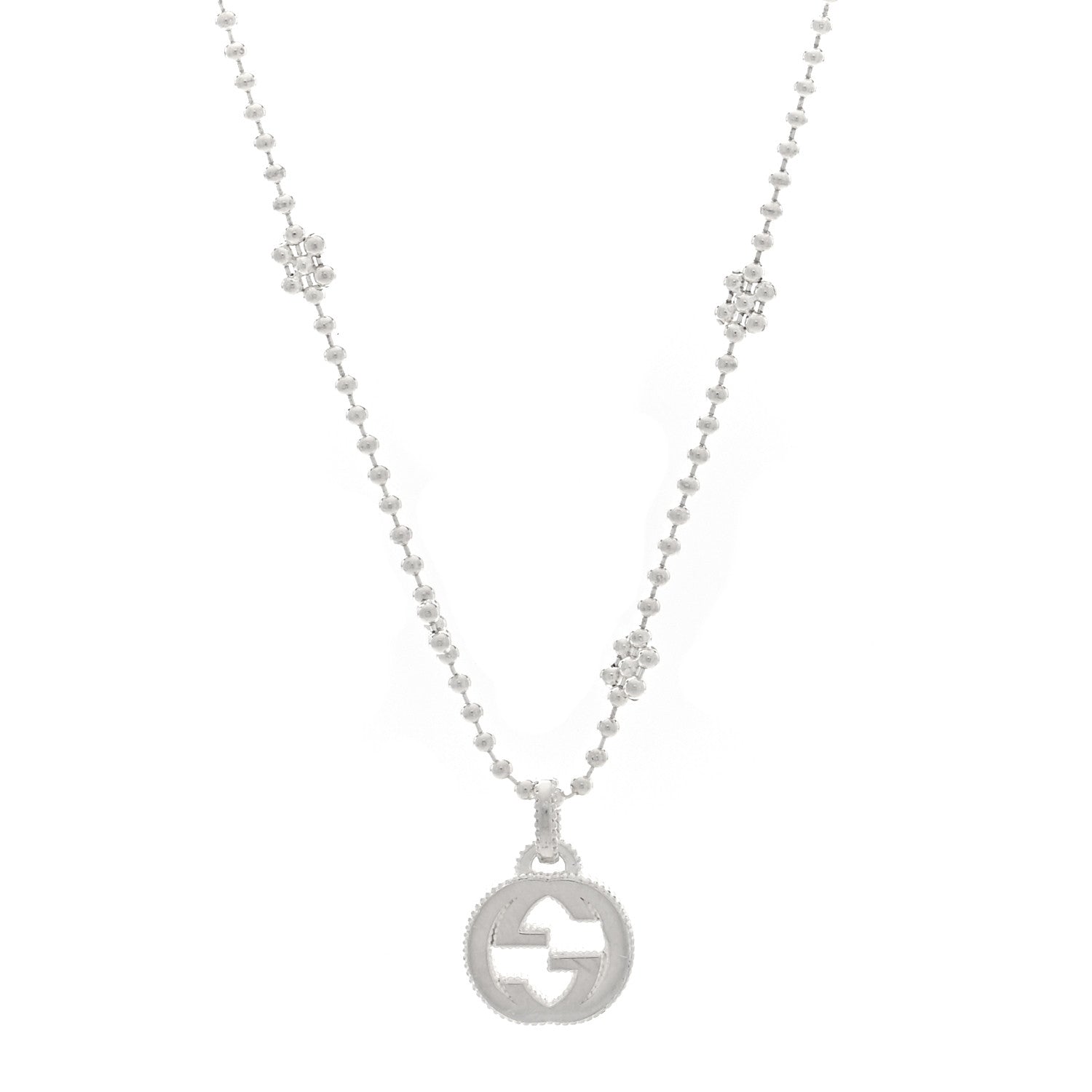 Gucci Sterling Silver Interlocking GG Pendant Beaded Necklace 1 of 5