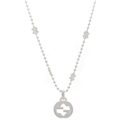 Gucci Sterling Silver Interlocking GG Pendant Beaded Necklace 1 of 5
