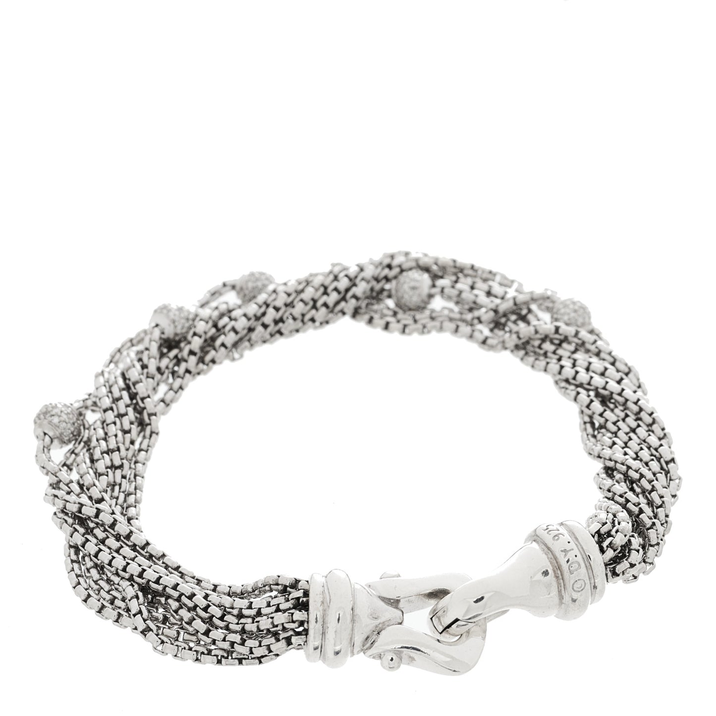 Sterling Silver Diamond Pave Bead Multi Strand Bracelet