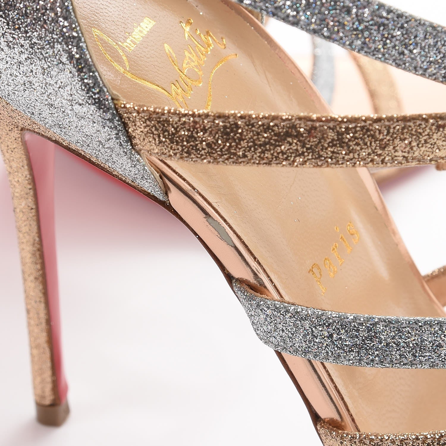 Christian Louboutin Mini Glitter Mariniere 100 Cage Sandals 39 Poudre Silver 8 of 10
