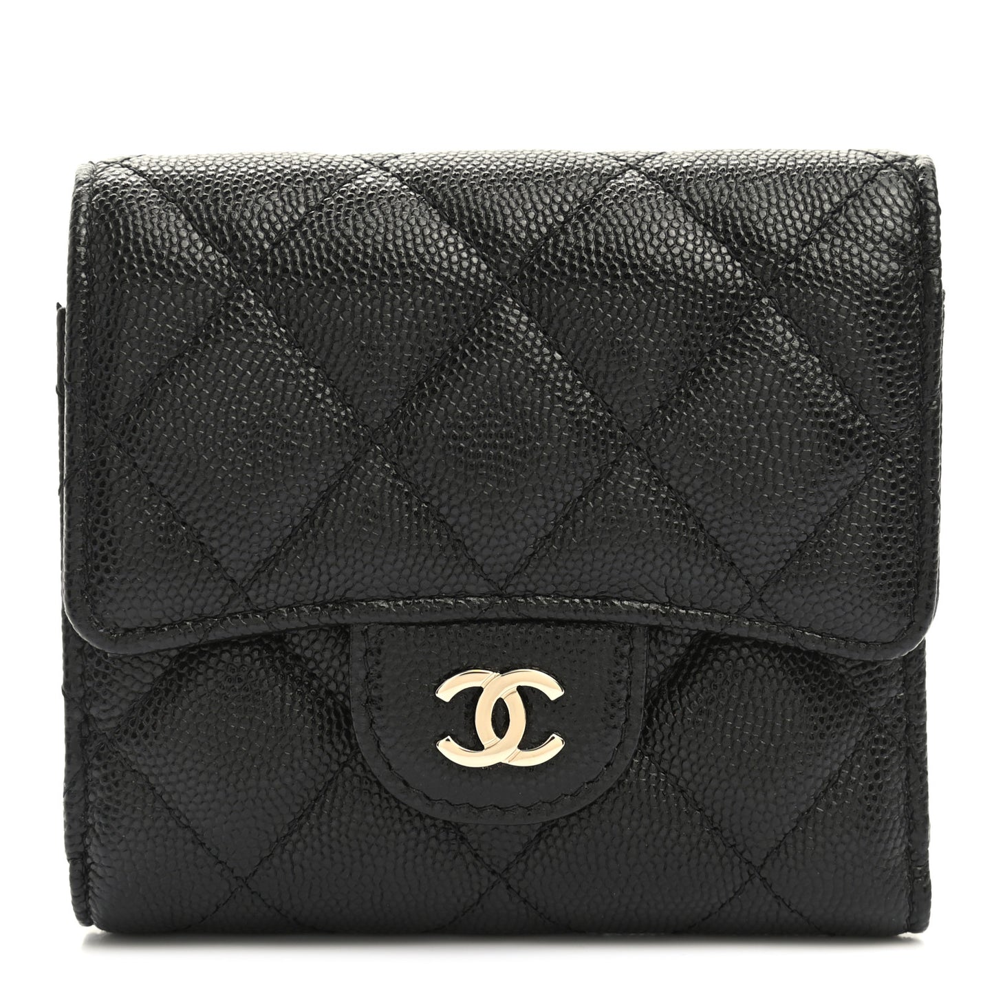 Caviar Quilted Small Flap Wallet Black